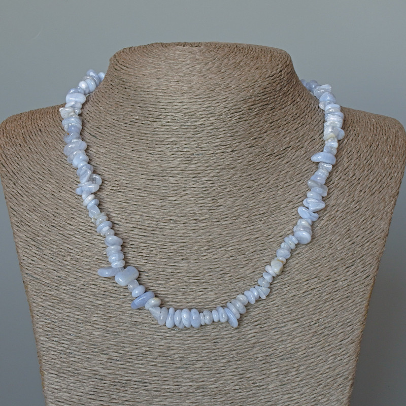 Blue Agate Bead Necklace (Blue Chalcedony, Sapphireine) Natural Stone Faceted Beads, 7x3mm±, Length 48cm ±