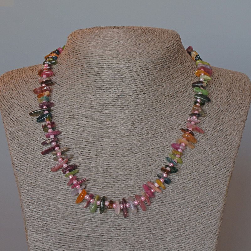 Tourmaline Necklace Natural Stone Chips "Needle", diameter 13×3 mm ±, length 47 cm +