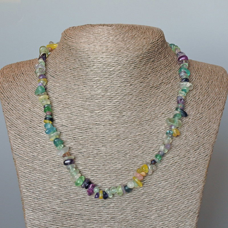 Fluorite Necklace, Natural Stone, Tumbled Beads 9x4 mm, ±, Length 48 cm ±
