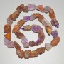 Amethyst and Strawberry Quartz Natural Unprocessed Stone Nugget Beads, drilled, diameter 9x13mm±, length 39cm± on thread