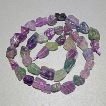 Fluorite Beads, natural unprocessed stone faceted nuggets, 8×10 mm diameter, 38 cm length on thread