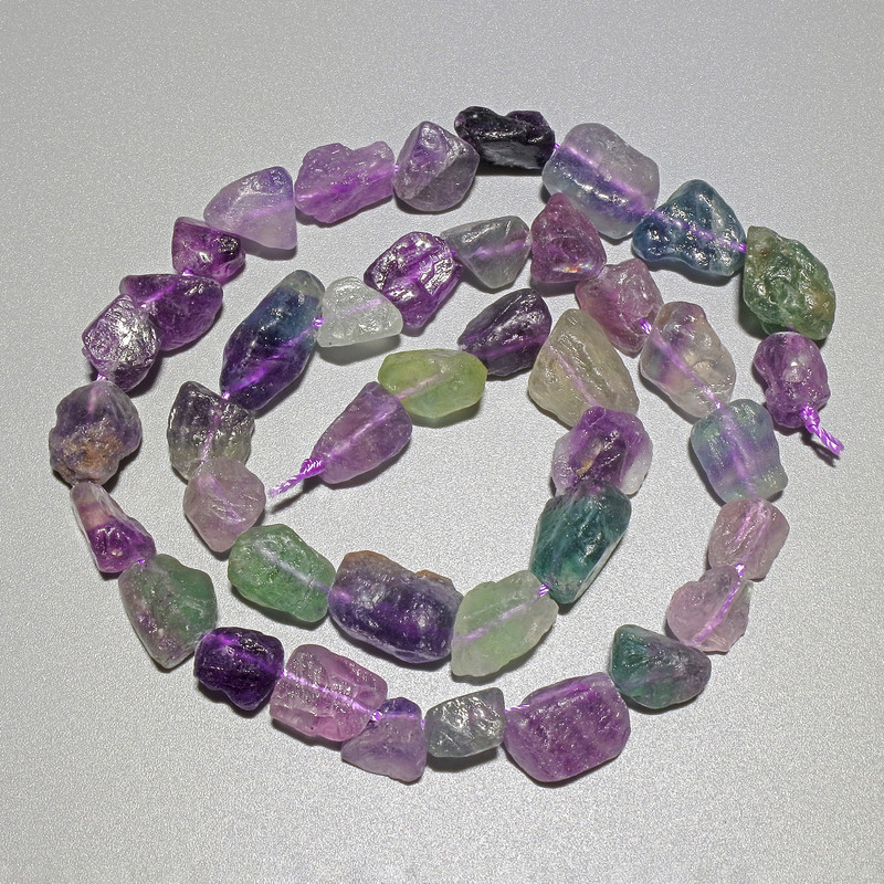Fluorite Beads, natural unprocessed stone faceted nuggets, 8×10 mm diameter, 38 cm length on thread