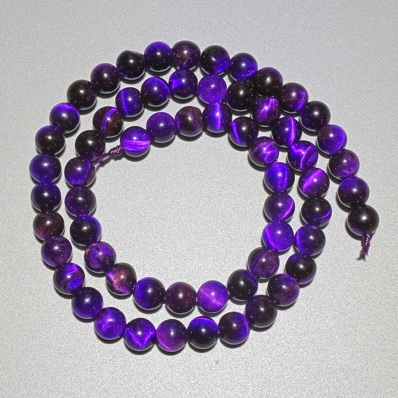Violet Cat's Eye Beads natural stone smooth sphere, diameter 6mm±, length 37cm± on a thread
