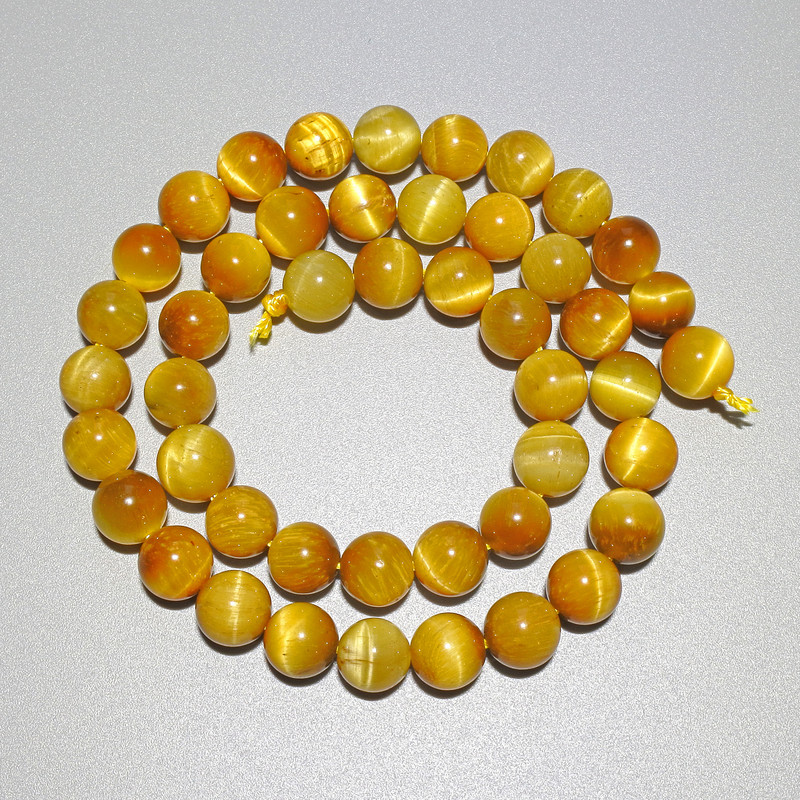 Yellow Cat's Eye Beads natural stone smooth sphere, diameter 8.5mm±, thread length 38cm±