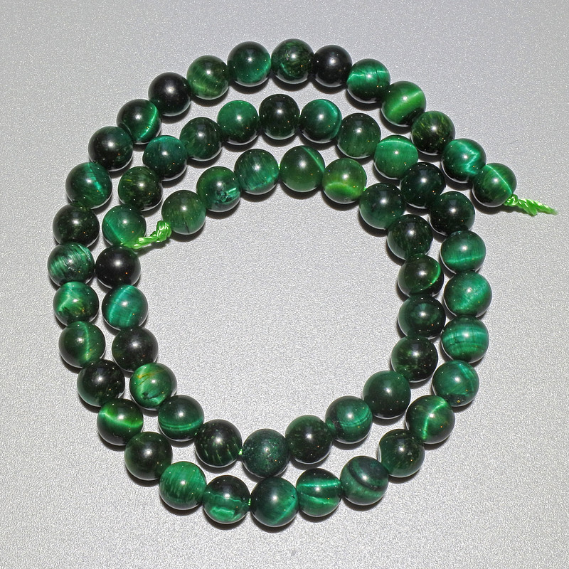 Green Cat's Eye Beads natural stone smooth sphere, diameter 6.5mm±, thread length 37cm±