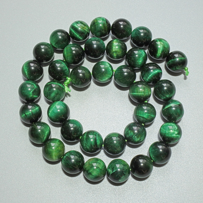 Green Cat's Eye Beads Natural Stone Smooth Round Bead, diameter 10mm±, length 38cm± on thread