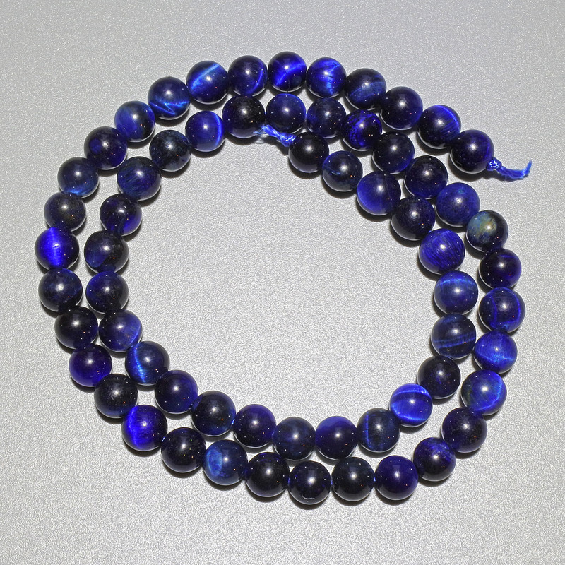 Blue Cat's Eye Beads, natural stone, smooth sphere, diameter 6.5mm±, length 38cm± on thread