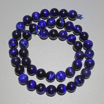 Blue Cat’s Eye Beads natural stone smooth round 8mm diameter, 38in length on thread