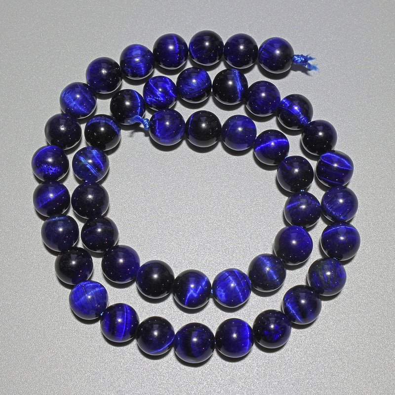 Blue Cat’s Eye Beads natural stone smooth round 8mm diameter, 38in length on thread