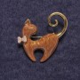 Brooch Cat Brown Pearlized with Golden Metal 37×38mm