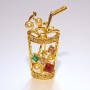 Brooch Cocktail with colorful rhinestones and beads, gold-tone metal 15x35mm