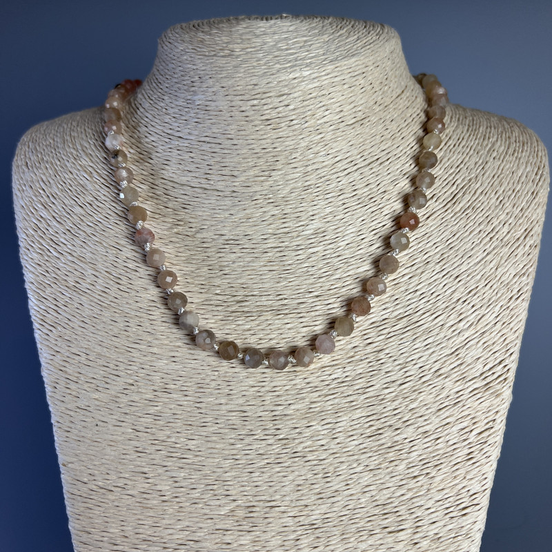 Necklace with Selenite Natural Stone, Faceted Bead Sphere, 6mm diameter, 49cm length