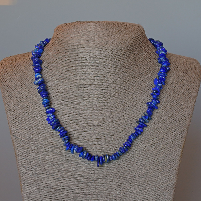 Lapis Lazuli Necklace, natural stone tumbled beads, diameter 7×2 mm, length 47 cm