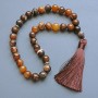 Agate Beads Natural Stone Necklace with Smooth Round Beads, 12mm diameter, 33 beads, with metal accents
