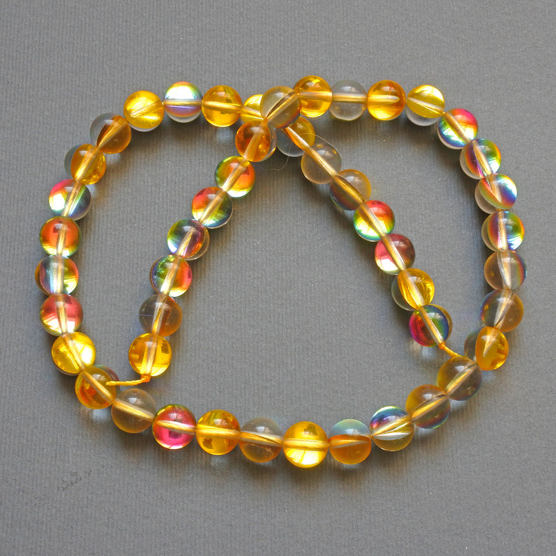 Opal Glass Beads Yellow Chameleon Smooth Round 8.5mm, 38cm length on thread