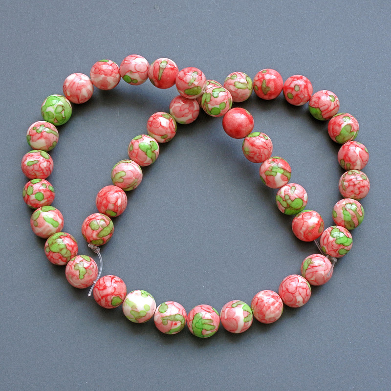 Variscite Beads (Synthetic Acrylic) pink, white and green smooth round beads, diameter 8.5mm±, length 40cm± on fishing line