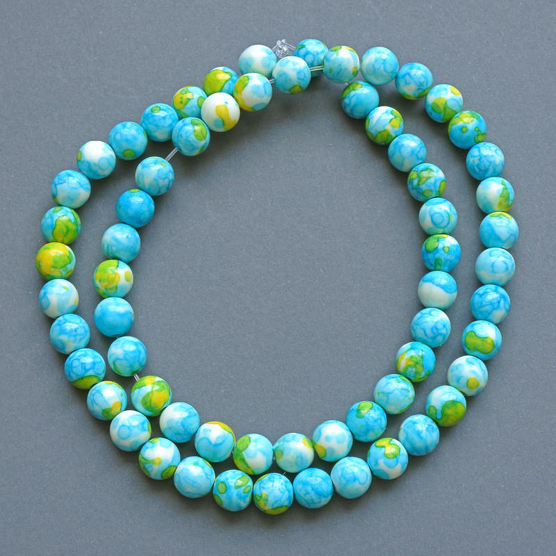 Beads “Varisite” (piece) blue, white and yellow smooth ball, diameter 6.5mm ±, length 39cm ± on fishing line