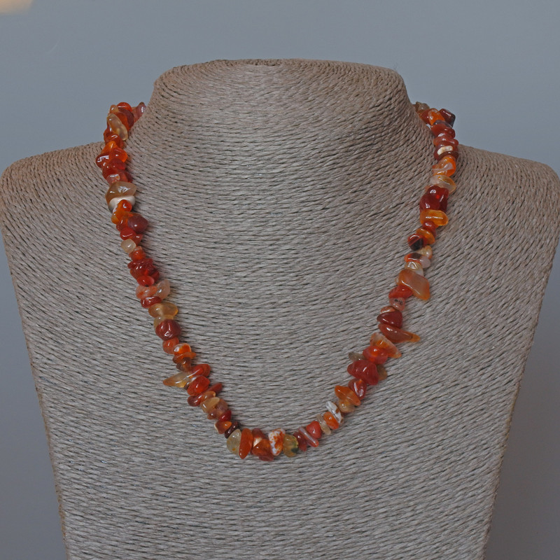 Carnelian Necklace with Natural Stone Chip, 8x4mm diameter, 47cm length