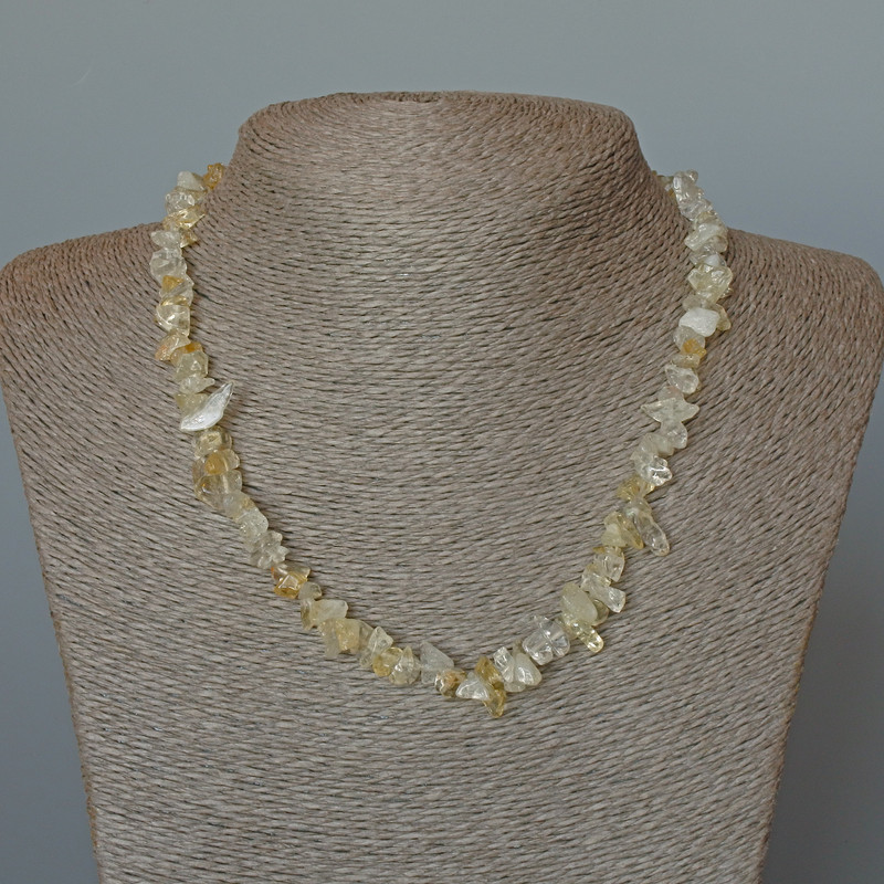 Necklace Citrine and Mountain Crystal natural stone chip, diameter 8x4mm±, length 47cm±
