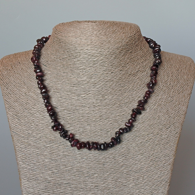 Garnet Necklace, natural stone faceted, diameter 9x4 mm ±, length 47 cm ±
