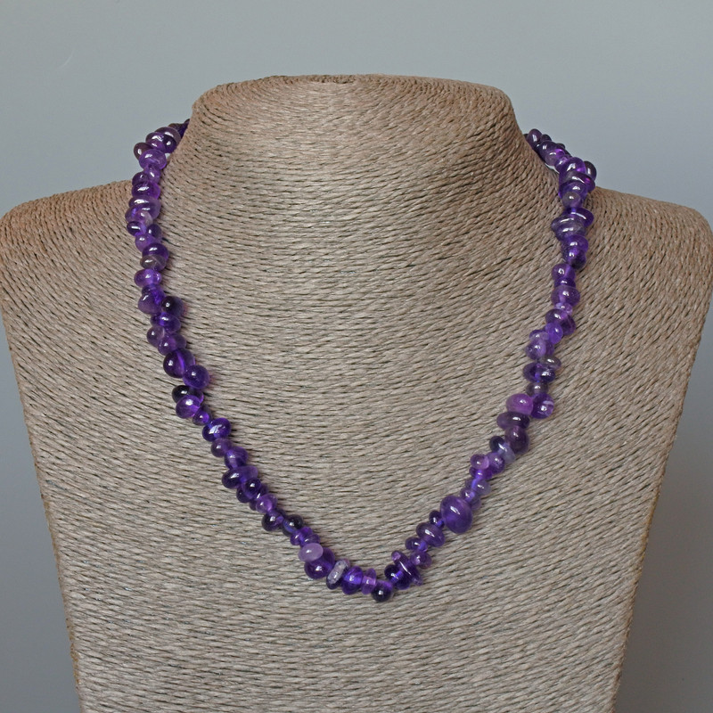 Amethyst Necklace, natural stone, faceted beads, diameter 8x4mm, length 47cm