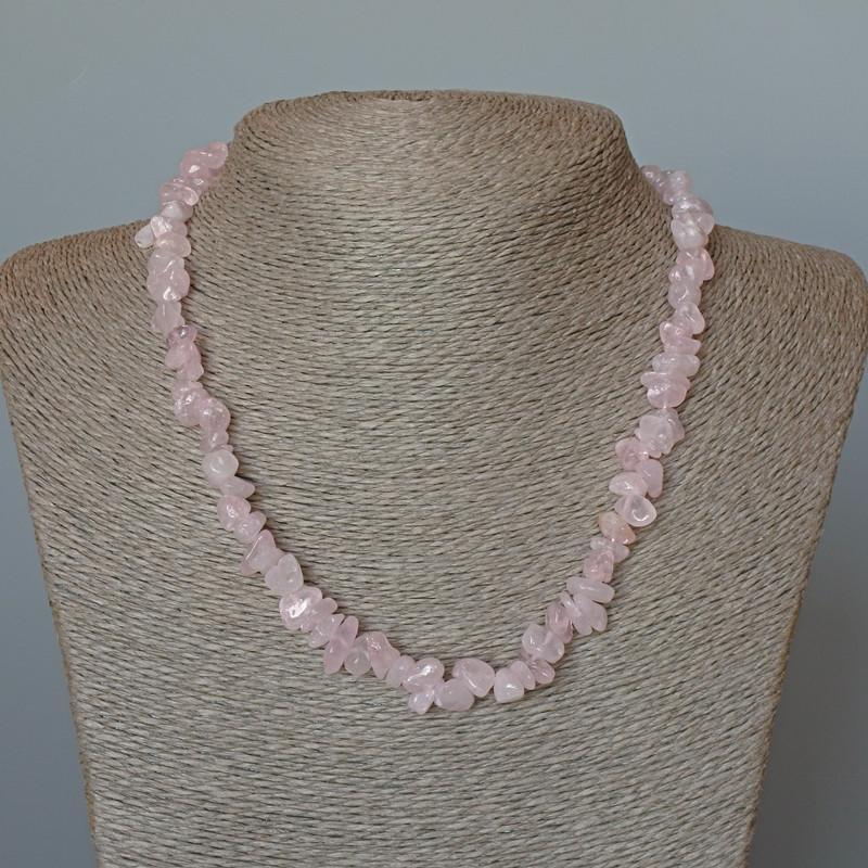 Necklace Rosy Quartz natural stone shard, diameter 9x4mm+-, length 45cm+- +5cm extender chain