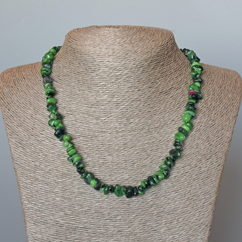 Zoisite Beads Necklace natural stone chips, diameter 8x4mm+-, length 47cm+
