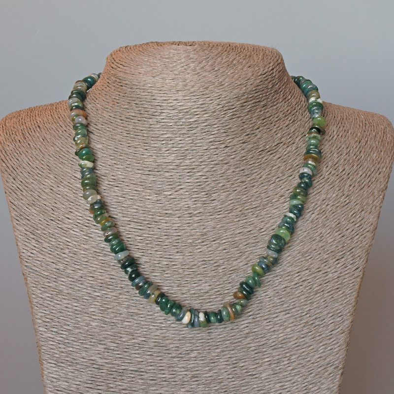 Necklace of Green Jasper Natural Stone Faceted Beads, diameter 8×3mm, length 48cm