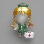 Brooch Pendant Nurse with White Cat's Eye, green and white enamel, silver-tone metal 23x36mm