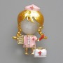Brooch Pendant Nurse White Cat's Eye, pink and white enamel, golden metal 23x36mm
