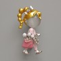 Brooch Pendant 'Girl' White Cat's Eye, pink and white enamel, silver-plated metal 16x35mm