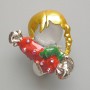 Brooch - Girl with a Candy, white cat's eye stone, red and green enamel, rhinestones, silver metal, 25x30mm