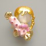 Brooch Girl with Candy White Cat's Eye, pink and purple enamel, rhinestones changing color, gold-tone metal 25x30mm