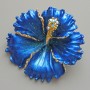 Brooch Pendant - Flower Petunia Blue Matte Enamel, Blue Rhinestones, Green Glitter, Gold-tone Metal 51x51mm