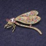 Brooch Pendant Butterfly Pink Crystal, multi-color rhinestones, golden metal 55x35mm