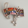 Brooch Notes multicolor enamel, silver metal 33x26mm