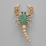 Brooch Pendant Scorpio with green and yellow rhinestones, golden metal 28x54mm