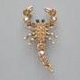 Brooch Pendant Scorpio with Yellow Rhinestones and Chameleon Rhinestones, Golden Metal 28x54mm