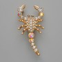 Brooch Pendant Scorpio with white crystals and chameleon crystals, golden metal 28x54mm