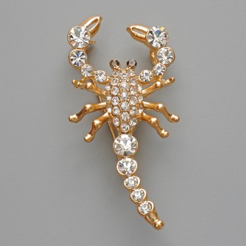 Brooch Pendant Scorpio with White Crystals, Golden Metal 28×54mm