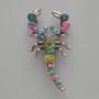 Brooch Pendant Scorpion with Multicolor Rhinestones, Silver-Toned Metal 28x54mm