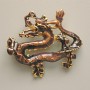 Brooch Pendant Dragon Brown Enamel, Gold-Tone Metal 47x41mm