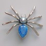 Brooch-Pendant Spider blue with aquarium effect, gray bead, silver metal 45x39mm