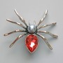 Pendant-brooch Spider with red crystal, gray bead, silver metal 45x39mm