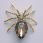 Brooch Pendant Spider Gray Crystal, Gray Rhinestones, Golden Metal 56x64mm