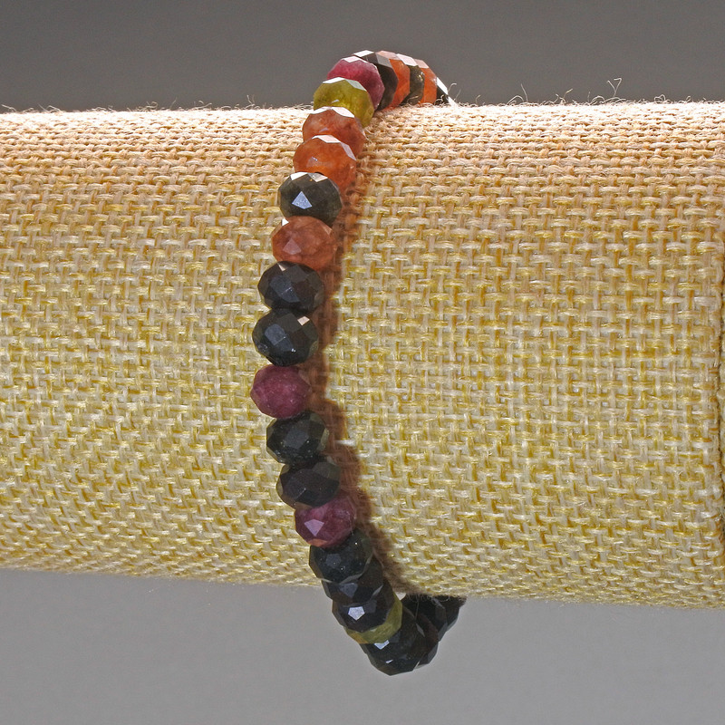 Natural Tourmaline Bead Bracelet with Rondelle Shaped Beads, 6x4.5 mm, 5 mm+-, 18 cm (stretch)