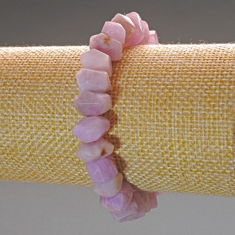 Kunzite bracelet, natural gemstone, faceted rondelle, diameter 10x7 mm, length 18 cm (stretch)