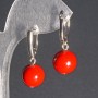 Earrings 'Coral' (natural) smooth bead with standard clasp, diameter 12mm±, length 33mm±