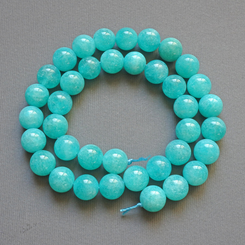 Aquamarine Beads natural stone smooth round 10mm diameter, ~38cm length on a thread