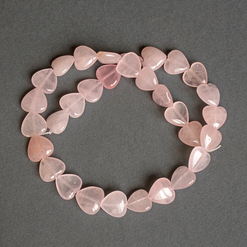 Pink Quartz Heart-Shaped Beads, Natural Stone, 12x12x6mm±, 39cm± Length on Thread